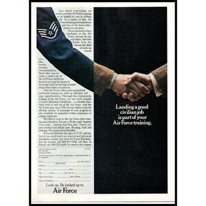 1975 US Air Force Recruiter Recruiting Vintage Print Ad Handshake Wall Art 70s